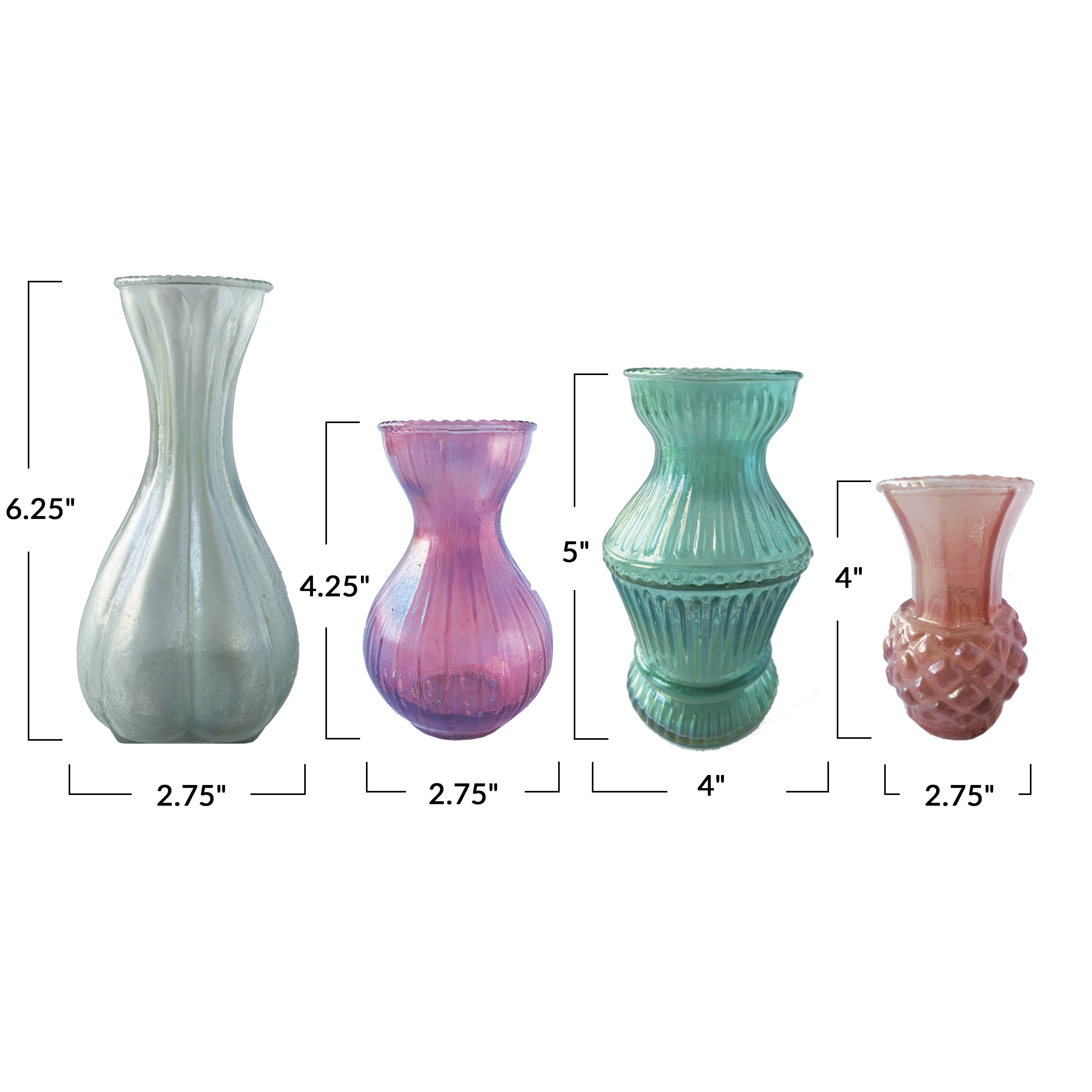 Multicolor Debossed Reclaimed Glass Vases (Set of 4 Sizes)